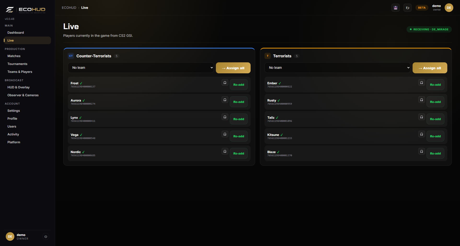 Live players from CS2